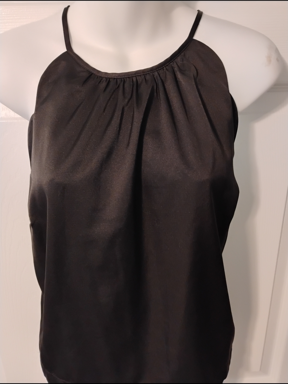 Black Satin Scalloped Edge Halter-Style Camisole